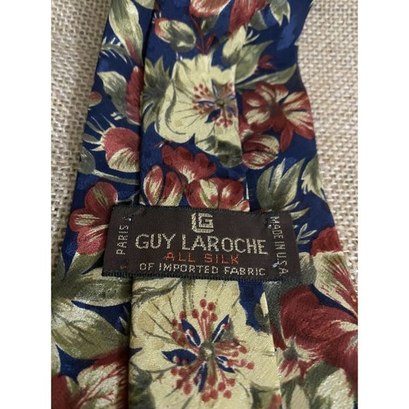 Vintage Men's GUY LAROCHE Silk NECK TIE - Beautiful  FLORAL Botanical - Picture 2 of 2